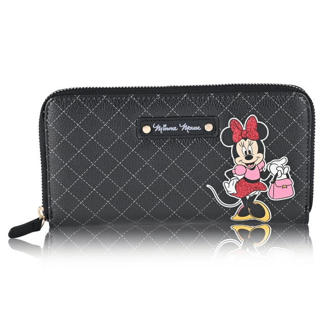 Disney Women's Minnie Mouse Zip Around Wallet, Black