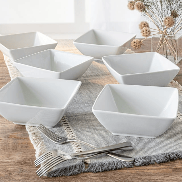 Better Homes & Gardens Porcelain Square Bowls, White, Set of 6