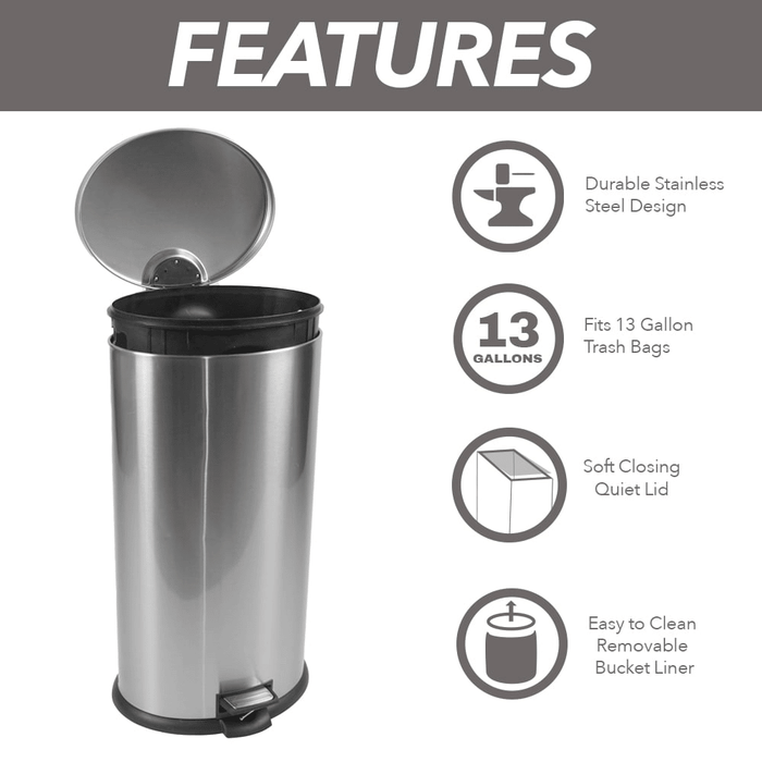 Better Homes & Gardens 7.9 Gallon Trash Can, Oval Kitchen Step Trash Can, Stainless Steel