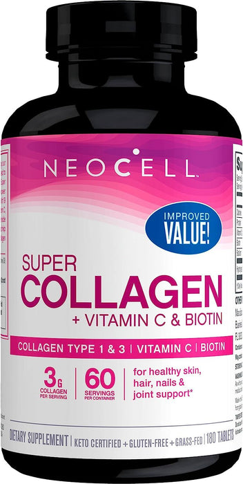 NeoCell Collagen Tablets With Vitamin C and Biotin, 180 Count