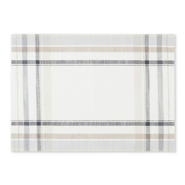 Better Homes & Garden Monday Plaid Placemat, Beige, 14"W x 20"L, 1 Piece