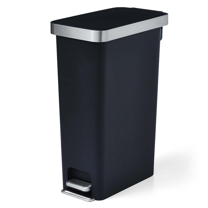 Better Homes & Gardens 10.5 Gallon Trash Can, Plastic Slim Step On Kitchen Trash Can, Black