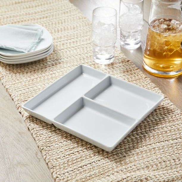 Better Homes & Gardens White Porcelain Rectangular Divided Tray, 9 x 10