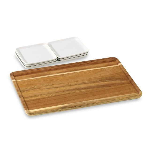 Better Homes & Gardens 6 Piece White Porcelain Grazing Board with Acacia Wood