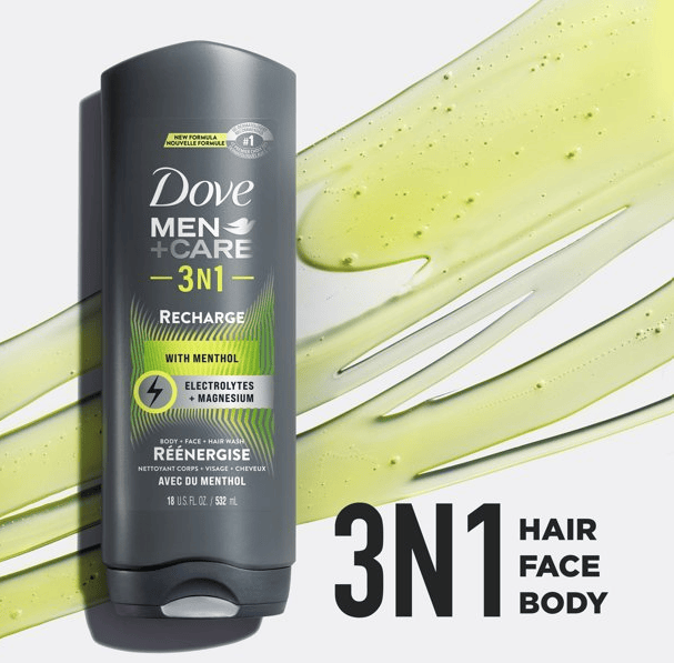 Dove Men+Care 3 in 1 Recharge Post-Workout Liquid Body Wash with Menthol For Men; 18 oz