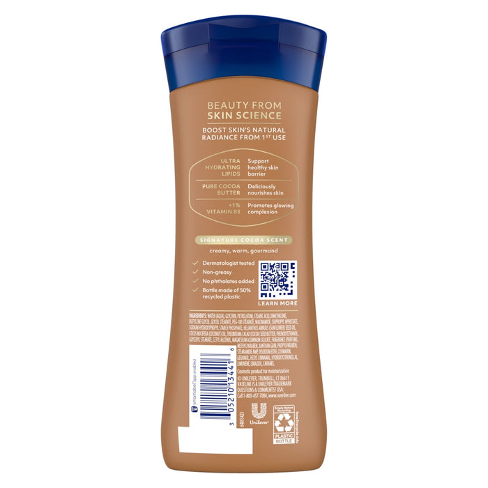 Vaseline Intensive Care Body Lotion for Dry Skin Cocoa Radiant Lotion Made with Ultra-Hydrating Lipids and Pure Cocoa Butter for a Long-Lasting, Radiant Glow, 10 fl oz