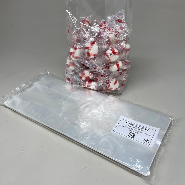(100 PACK) Clear Gusseted Poly Plastic Bags Candy Cookie 1.5 Mil 4.5"x 2.75"x 10.75"