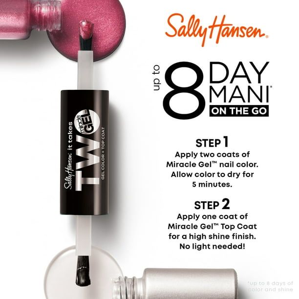 Sally Hansen Miracle Gel Nail Polish, It Takes Two, 960 Sugar Fix, Colored Nail Polish and Top Coat Dual Ended Bottle