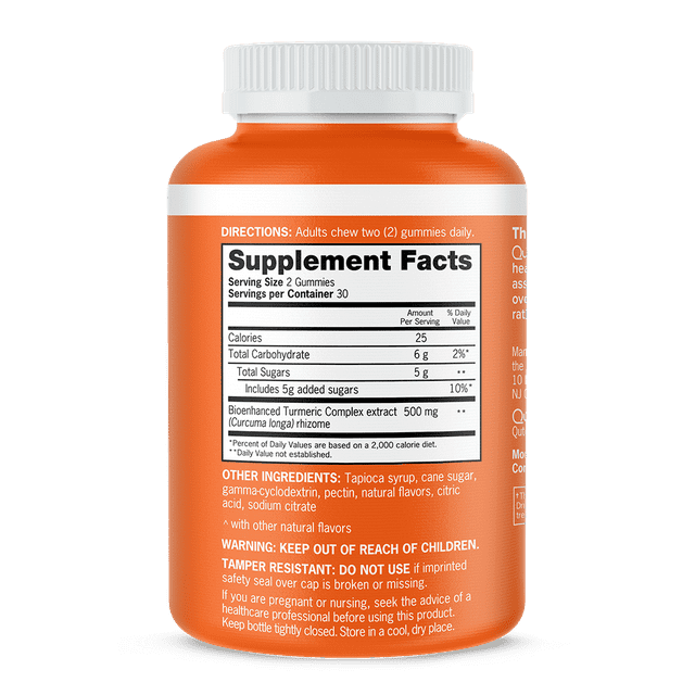 Qunol Turmeric Curcumin Gummies, 500mg, Ultra High Absorption, Joint Support Herbal Supplement, 60 Count