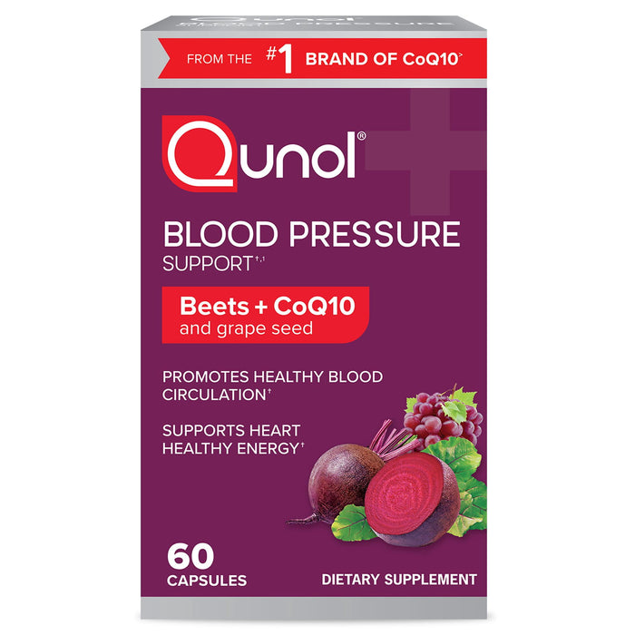 Qunol Blood Pressure Support Capsules, 1180mg, Beets, CoQ10, and Grape Seed, 60 Count