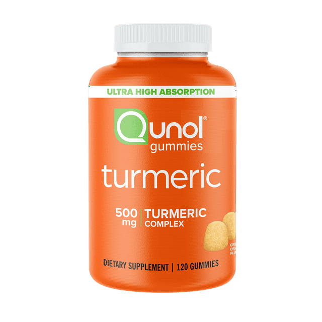 Qunol Turmeric Curcumin Gummies 500mg, Ultra High Absorption, Joint Support Herbal Supplement, 120 Count