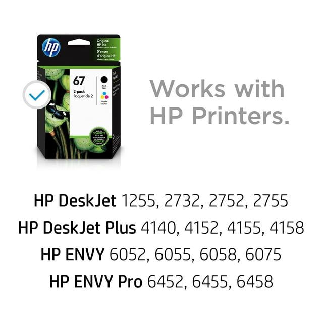 HP 67 Clr/Blk Original Ink Crtg 2-Pk (3YP29AN)