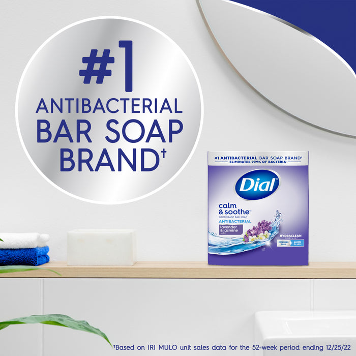 Dial Antibacterial Bar Soap, Calm & Soothe, Lavender & Jasmine Scent, 4 oz, 8 Bars