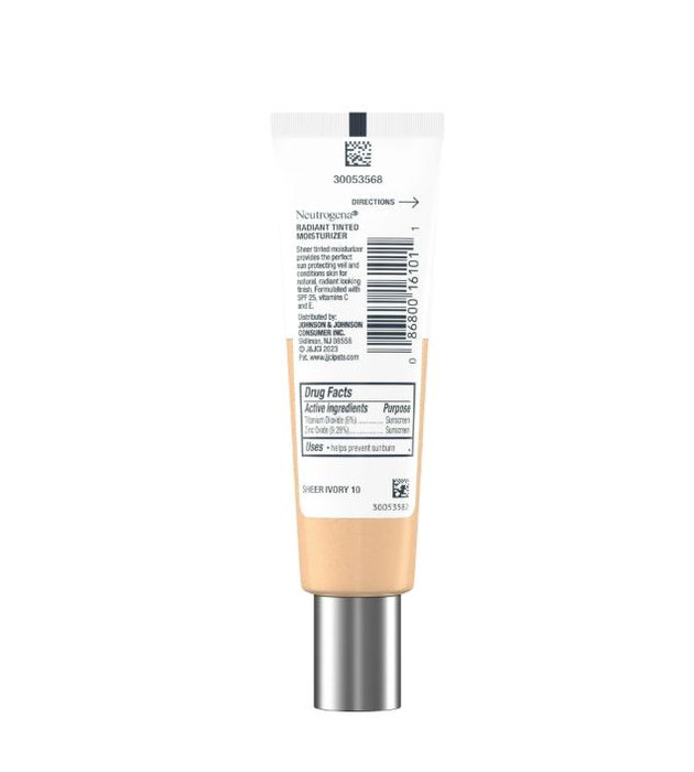 Neutrogena Radiant Tinted Face Moisturizer, Sheer Ivory 10, 1.1 fl. oz
