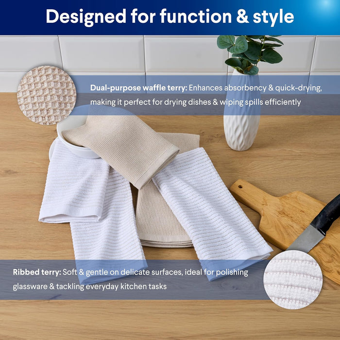 CLOROX Kitchen Towel Set - 100% Cotton Quick Dry Absorbent Multipurpose Beautiful Towels - 15" x 25" - Beige Tan 4 Pack