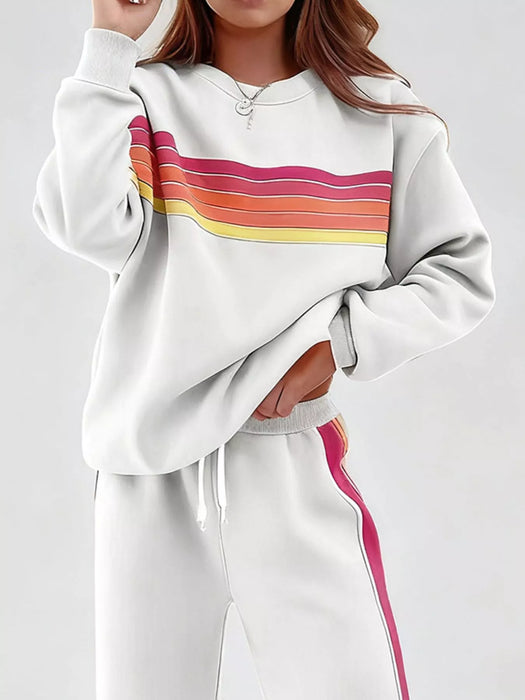 Striped Round Neck Sweatshirt and Pants Set