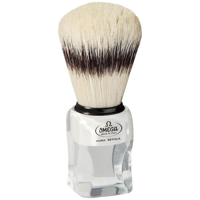 Omega Boar Bristle Shaving Brush With Stand Classy Square Handle #81020