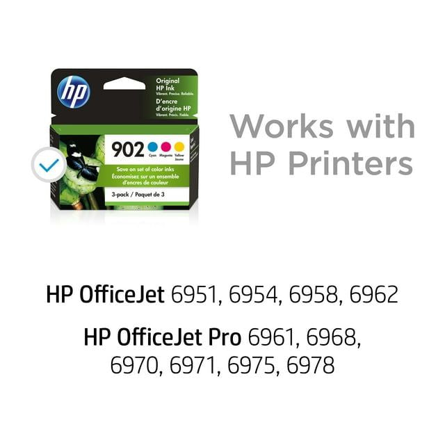 HP 902 Ink Cartridges - Cyan, Magenta, Yellow, 3 Cartridges (T0A38AN)