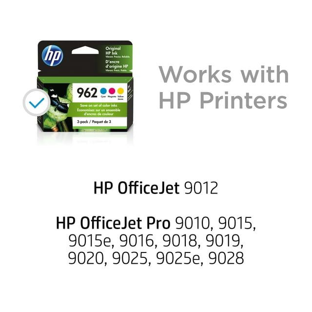 HP 962 Ink Cartridges - Cyan, Magenta, Yellow, 3 Cartridges (3YP00AN)