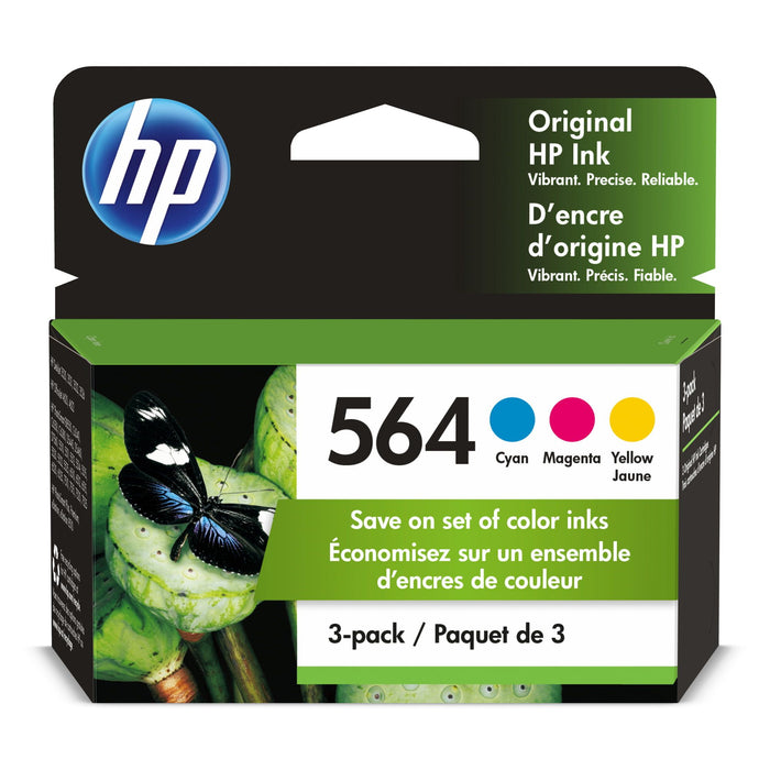 HP 564 Ink Cartridges - Cyan, Magenta, Yellow, 3 Cartridges (N9H57FN)