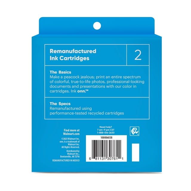 onn. Remanufactured HP 63 Black & Tri-Color Inkjet Cartridges 2-Pack