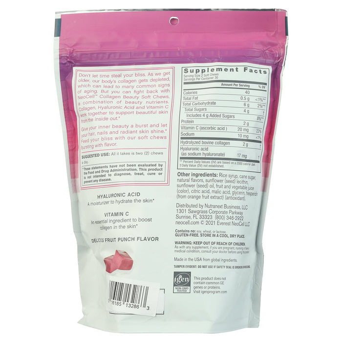 NeoCell Collagen Supplement Soft Chews Fruit Punch, 60ct