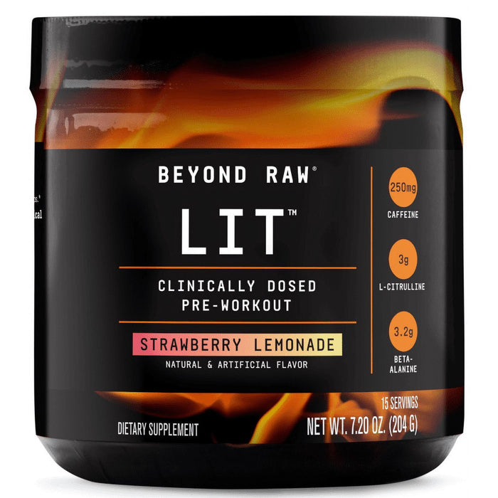 Beyond Raw? LIT? Pre-Workout Powder, Strawberry Lemonade, 250mg Caffeine, 7.20 oz