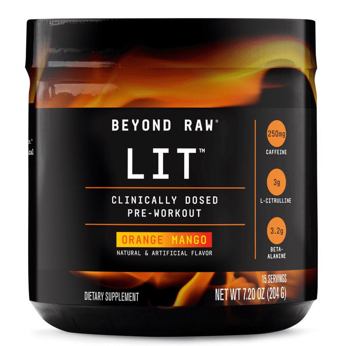 Beyond Raw? LIT? Pre-Workout Powder, Orange Mango, 250mg Caffeine, 7.20 oz, 15 Servings