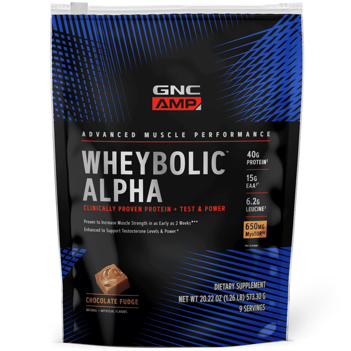 GNC AMP Wheybolic? Alpha Protein Powder + Testosterone & Power Support, Chocolate Fudge, 1.26 LB, 40g Whey Protein