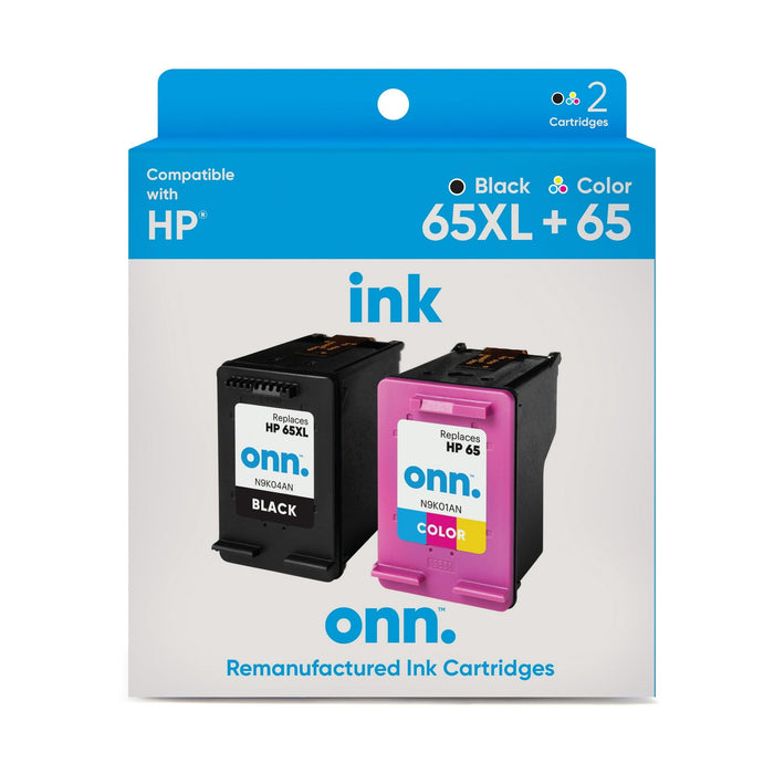 ONN HP 65XL/65 High Yield Black & Tri-Color Inkjet Cartridges 2-Pack