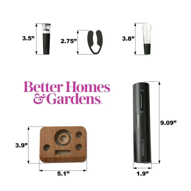 Better Homes & Gardens 6 Piece Battery Operated Electric Wine Opener Set with Wood Base