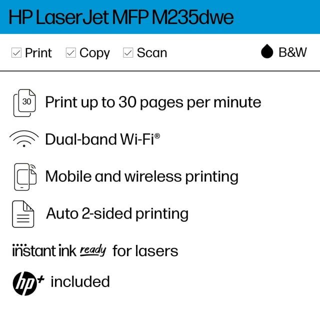 HP LaserJet MFP M235dwe Wireless Monochrome Laser Printer with 6 Months Instant Ink Included