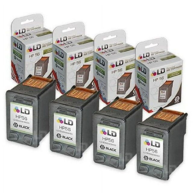 LD Remanufactured Replacement for HP 56 C6656AN Black Ink Cartridge 4-Pack for DeskJet 450, 450cbi, 450ci, 450wbt, 5150, 5150v, 5150w, 5151, 5550, 5550v, 5551, 5650, 5650v, 5650w, 5655, 5850, 5850w