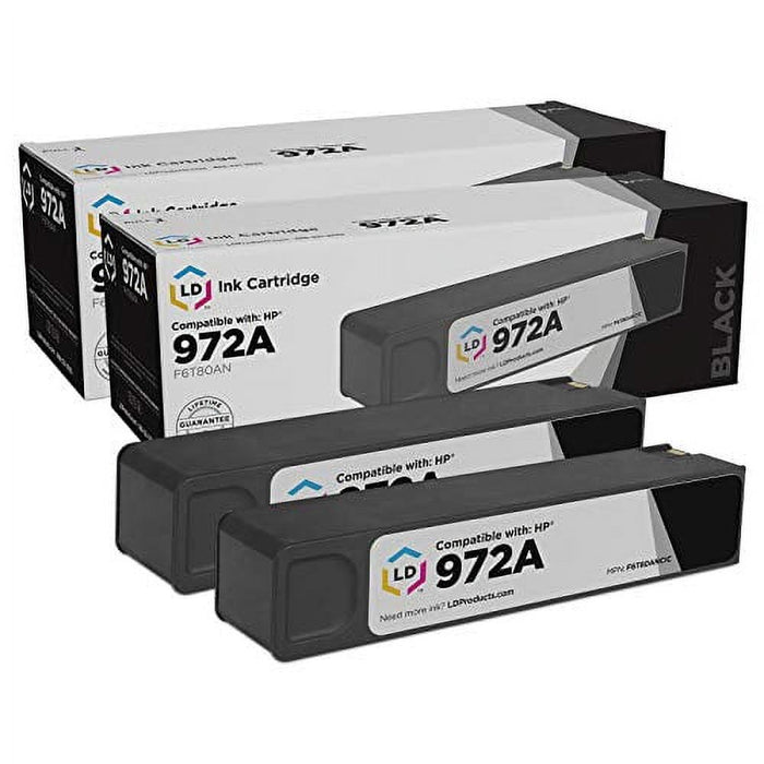 LD Compatible Replacement for HP 972A / F6T80AN Black Ink Cartridge 2-Pack for PageWide Pro 352dw, 377dw, 452dn, 452dw, 477dn, 477dw, 552dw, 577dw, 577dw MFP, 577z