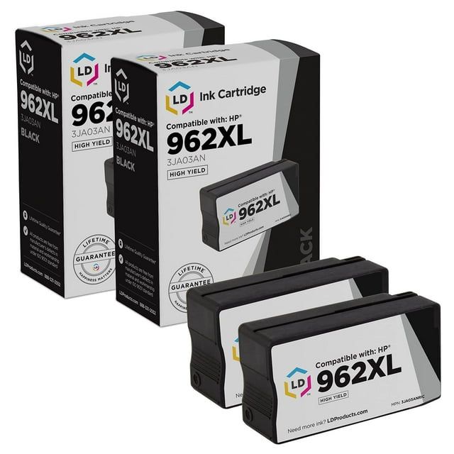 LD Products Remanufactured Replacement for HP 962XL/3JA03AN High Yield Black Ink Cartridges, Pack of 2