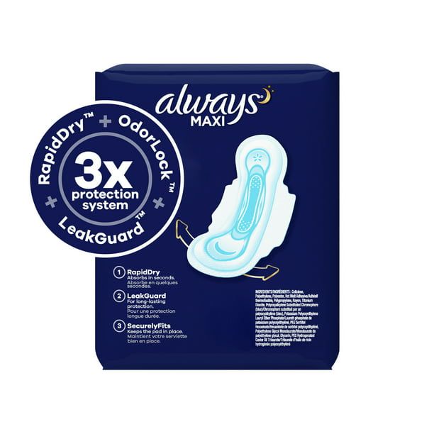 Always Maxi Overnight Pads with Wings; Size 5 Extra Heavy Overnight 36 Ct