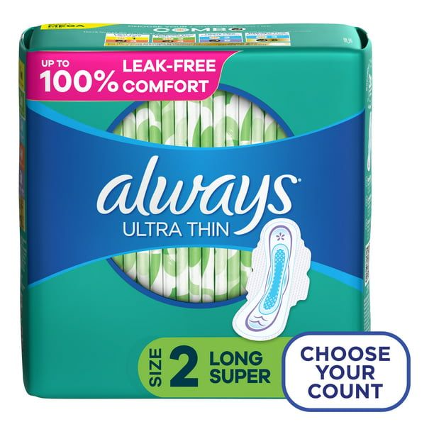 Always Ultra Thin Pads Long Absorbency Unscented with Wings; Size 2 42 Ct