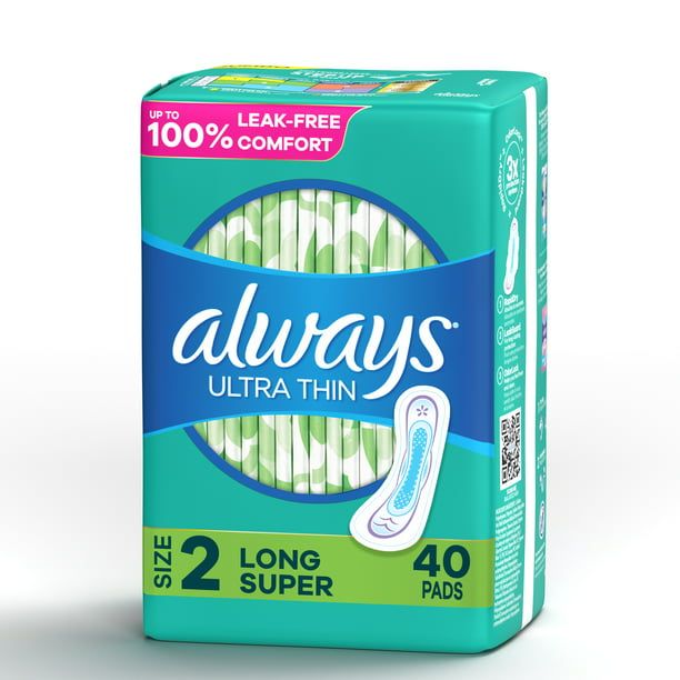 Always Ultra Thin Daytime Pads with Wings; Size 2 Unscented 40 Ct