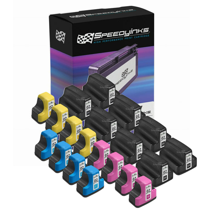 Speedy Remanufactured Replacements for HP 02 Cartridges (20-Pack): 8 Black, 4 Cyan, 4 Magenta, 4 Yellow for PhotoSmart 3210, 8250, C5100, C5150, C7180, C7200, C7250, C7280