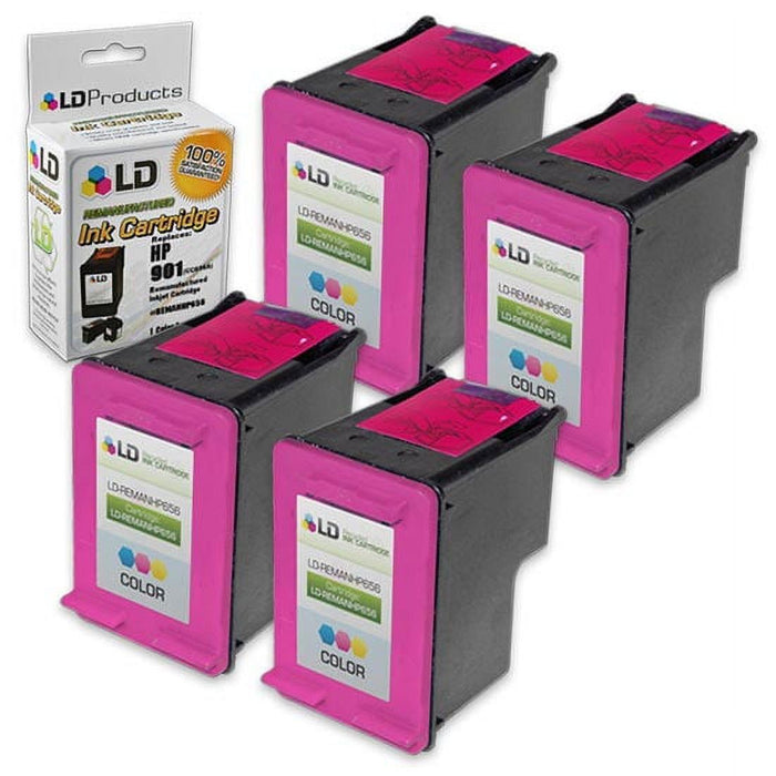 LD Remanufactured Replacement Cartridges for Hewlett Packard CC656AN (HP 901) Tri-Color (4 Pack)