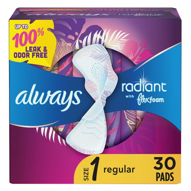 Always Radiant Regular Pads with Wings; Light Clean Scent; Size 1 30 Ct