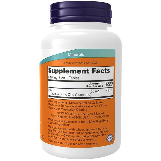 NOW Supplements, Zinc (Zinc Gluconate) 50 mg, Supports Enzyme Functions*, Immune Support*, 250 Tablets