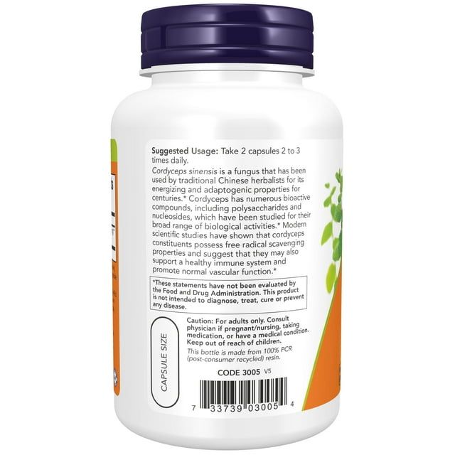 NOW Supplements, Cordyceps (Cordyceps sinensis)750 mg, Healthy Immune Support*, 90 Veg Capsules