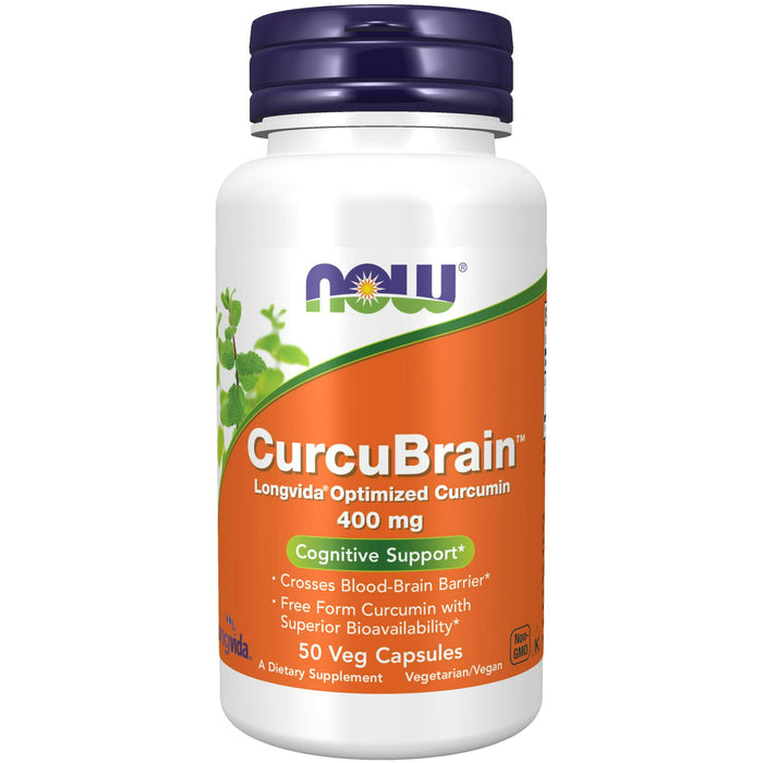 NOW Supplements, CurcuBrain? 400 mg with Longvida? Optimized Curcumin, 50 Veg Capsules