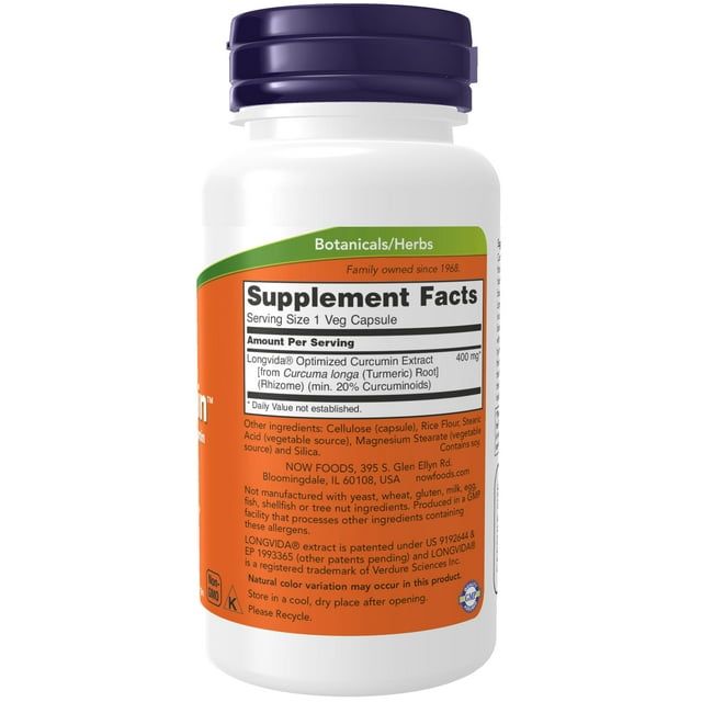 NOW Supplements, CurcuBrain? 400 mg with Longvida? Optimized Curcumin, 50 Veg Capsules