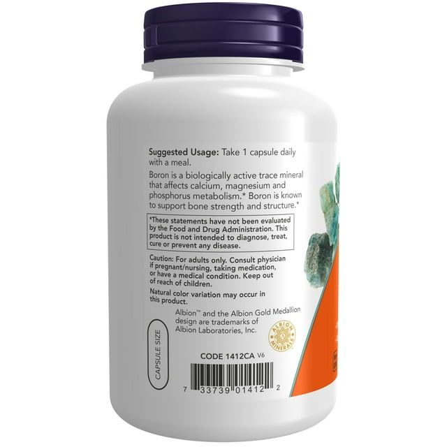 NOW Supplements, Boron 3 mg (Bororganic Glycine), Structural Support*, 250 Veg Capsules