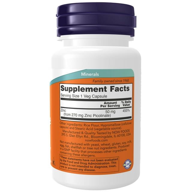 NOW Supplements, Zinc Picolinate 50 mg, Supports Enzyme Functions*, Immune Support*, 60 Veg Capsules