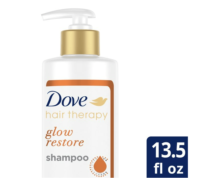 Dove Nourishing Shampoo; Glow Restore for Hair Shine Sulfate-Free for Damaged Hair; 13.5 oz