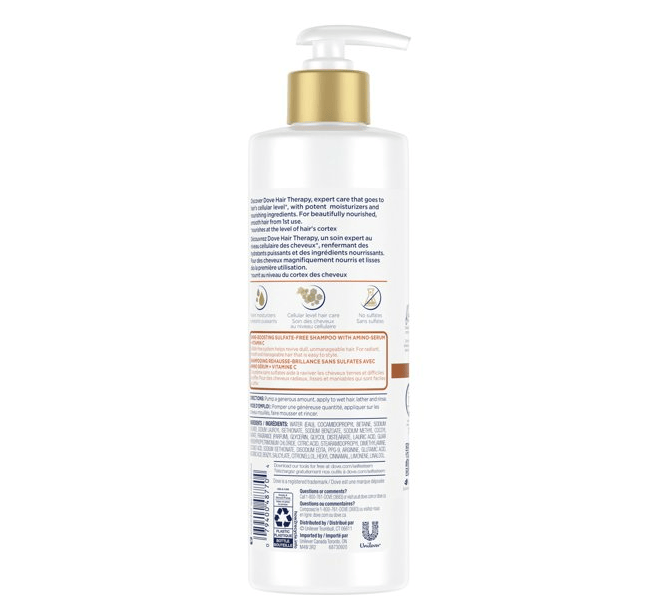 Dove Nourishing Shampoo; Glow Restore for Hair Shine Sulfate-Free for Damaged Hair; 13.5 oz