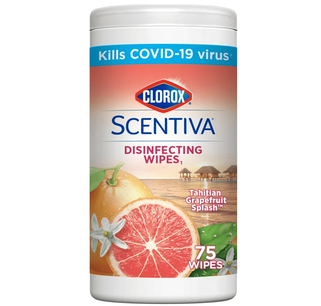 Clorox Scentiva Wipes; Bleach Free Cleaning Wipes; Tahitian Grapefruit Splash; 75 Count